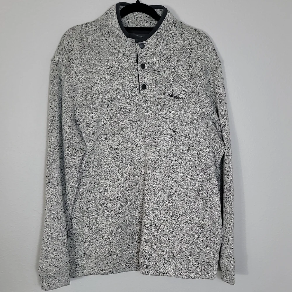 Eddie Bauer Radiator Fleece Pullover Size L Gray Marled 1/4 Snap Hiking Outdoor